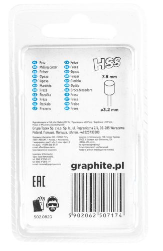 GRAPHITE Csapos turbómaró HSS acél 7.8mm, henger, szár 3.2mm, 2db 55H060