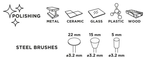 GRAPHITE Csapos kefe készlet 3db, acélsodrony befejezőkefe, pohárkefe, kerékkefe 55H066