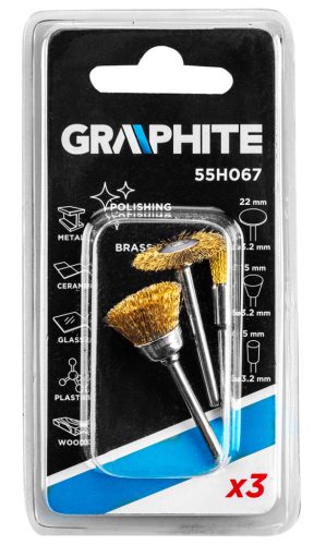 GRAPHITE Csapos kefe készlet 3db, sárgaréz befejezőkefe, pohárkefe, kerékkefe 55H067