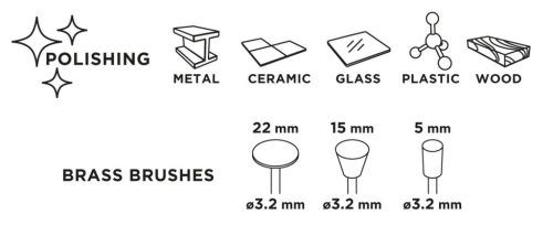 GRAPHITE Csapos kefe készlet 3db, sárgaréz befejezőkefe, pohárkefe, kerékkefe 55H067