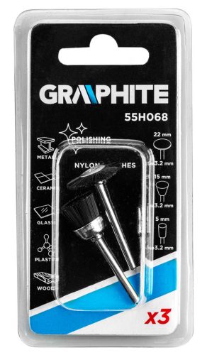 GRAPHITE Csapos kefe készlet 3db: műanyag befejezőkefe, pohárkefe, kerékkefe 55H068