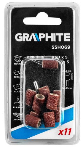 GRAPHITE Csiszolóhüvely 6.3mm, K60, K120, készlet 10db + szár 3.2mm 55H069