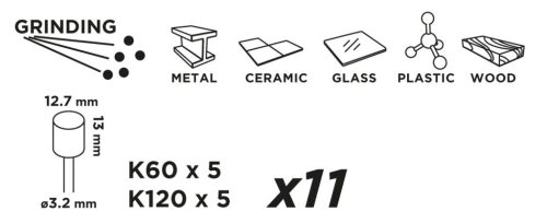 GRAPHITE Csiszolóhüvely12.7mm, K60, K120, készlet 10db + szár 3.2mm 55H070