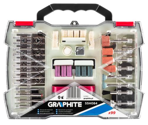 GRAPHITE Tartozékkészlet mini fúró- és csiszológéphez 99db 55H084