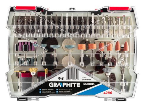 GRAPHITE Tartozékkészlet mini fúró- és csiszológéphez 286db 55H085