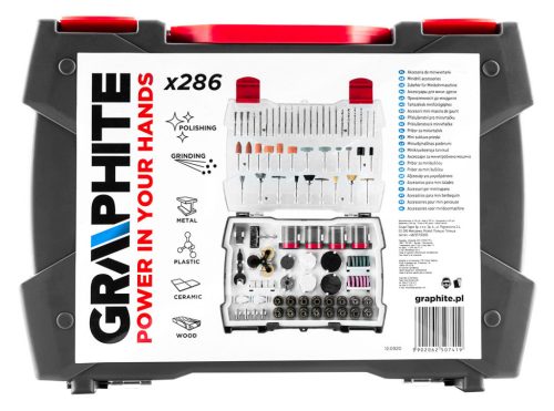 GRAPHITE Tartozékkészlet mini fúró- és csiszológéphez 286db 55H085