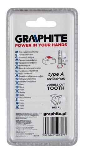 GRAPHITE Keményfém marófej, turbómaró, A, hengeres, 12x25mm, szár méret: 6x45mm 55H353