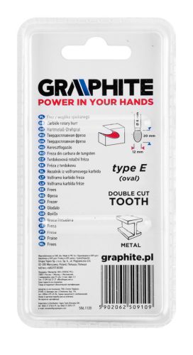 GRAPHITE Keményfém marófej, turbómaró, E csepp, ovális, 12x20mm, szár méret: 6x45mm 55H366
