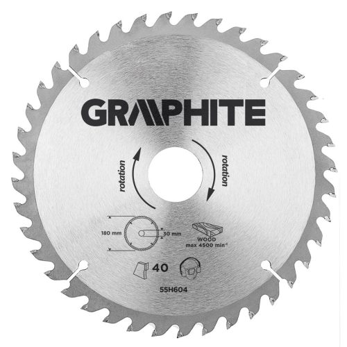 GRAPHITE Körfűrészlap keményfém fogakkal, 180x30mm, 40 fog 55H604
