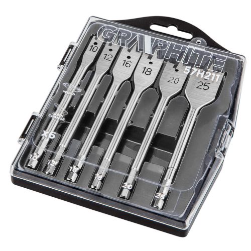 GRAPHITE Lapos marófúró készlet 10, 12, 16, 18, 20, 25mm, 6db 57H211