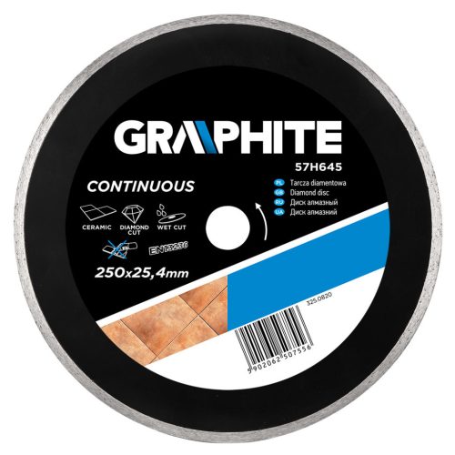 GRAPHITE Gyémánt vágókorong 250mm vizes, belső átmérő 25, 4mm 57H645
