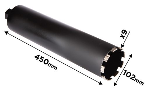 GRAPHITE Gyémánt magfúró korona, 102x450mm, 9 szegmenses, 58G540 géphez 57H862
