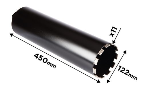 GRAPHITE Gyémánt magfúró korona, 122x450mm, 11 szegmenses, 58G540 géphez 57H864