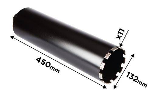 GRAPHITE Gyémánt magfúró korona, 132x450mm, 11 szegmenses, 58G540 géphez 57H867