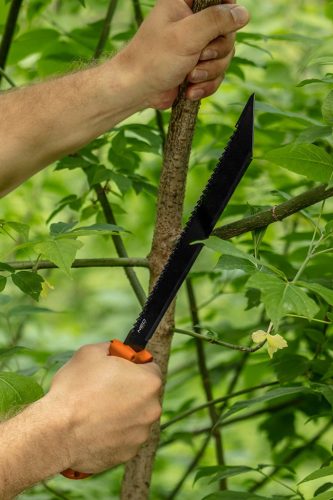 NEO TOOLS Bozótvágó kés, 40cm, rozsdamentes acél, kétkomponensű fogantyú TPR+PP, fűrész funkció, penge: 25.5cm, tokkal 63-117