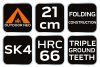 NEO TOOLS Túlélő kézifűrész, 21cm, összecsukható, Penge vastagság 0,85mm, 66HRC, 3 soros pengefelépítés 63-120