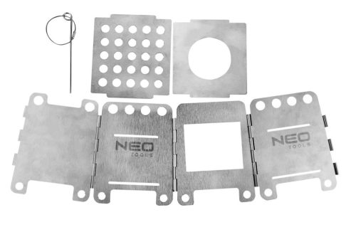 NEO TOOLS Kemping tűzhely, összecsukható, rozsdamentes acél, 16*11.5/12.8cm, súly 369g, szövet tokkal 63-126