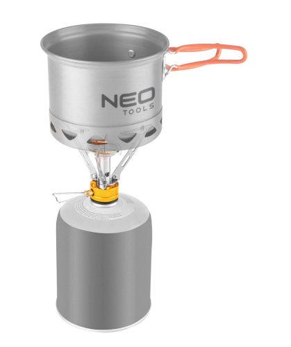 NEO TOOLS Kemping gázégő, EN417 szerinti, 123x80mm, maxedényátmérő 200mm, súly 103g, 3000W teljesítmény, rozsdamentes acél 63-128