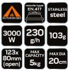NEO TOOLS Kemping gázégő, EN417 szerinti, 123x80mm, maxedényátmérő 200mm, súly 103g, 3000W teljesítmény, rozsdamentes acél 63-128