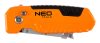 NEO TOOLS Trapézpengés kés, 90 fokban elfordítható fejjel, vágó és kaparó funkció, összecsukható, aluházas, 2db tartalék pengével 63-708
