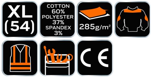 NEO TOOLS Karcsúsított(Slim fit) Munkavédelmi kabát, HD,, 60% pamut, 37% polyester, 3% elastane, 285 g/m2, XL 81-218-XL