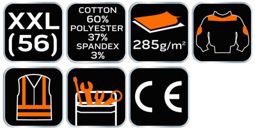 NEO TOOLS Karcsúsított(Slim fit) Munkavédelmi kabát, HD,, 60% pamut, 37% polyester, 3% elastane, 285 g/m2, XXL 81-218-XXL