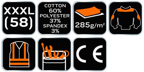 NEO TOOLS Karcsúsított(Slim fit) Munkavédelmi kabát, HD,, 60% pamut, 37% polyester, 3% elastane, 285 g/m2, XXXL 81-218-XXXL