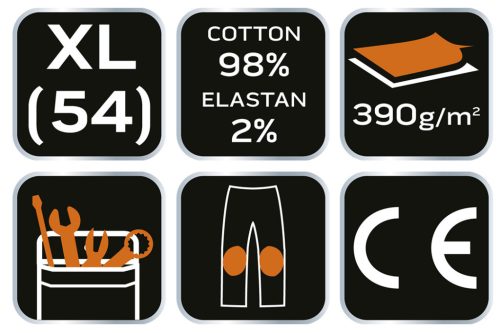 NEO TOOLS Farmer Munkásnadrág, DENIM, 98% pamut, térdvédő betét zsebbel, gombos oldalzsebekkel, 255 g/m2, XL 81-228-XL