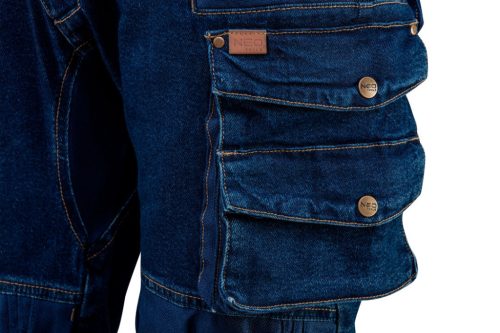 NEO TOOLS Farmer Munkásnadrág, DENIM, 98% pamut, térdvédő betét zsebbel, gombos oldalzsebekkel, 255 g/m2, XS 81-228-XS