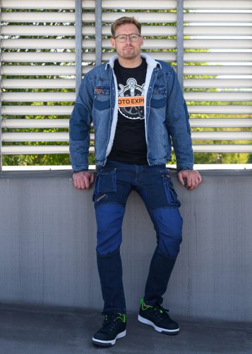 NEO TOOLS Farmer Munkásnadrág, DENIM, 98% pamut, térdvédő betét zsebbel, gombos oldalzsebekkel, 255 g/m2, XXL 81-228-XXL