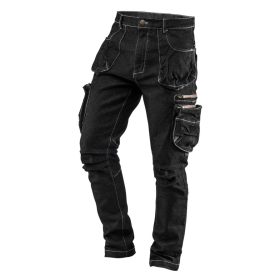   NEO TOOLS Farmer Munkásnadrág, DENIM, fekete, cipzáros oldalzsebekkel, 98% pamut, 410 g/m2, M 81-233-M