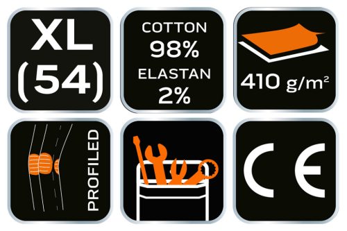 NEO TOOLS Farmer Munkásnadrág, DENIM, fekete, cipzáros oldalzsebekkel, 98% pamut, 410 g/m2, XL 81-233-XL