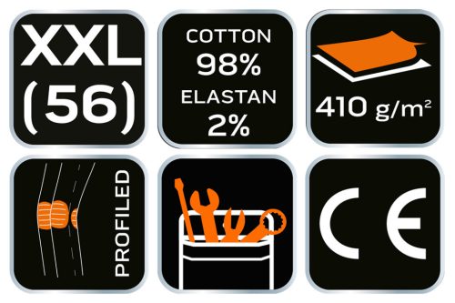 NEO TOOLS Farmer Munkásnadrág, DENIM, fekete, cipzáros oldalzsebekkel, 98% pamut, 410 g/m2, XXL 81-233-XXL