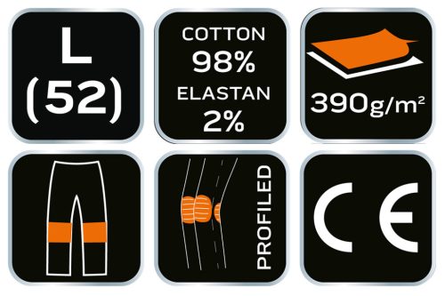 NEO TOOLS Farmer Munkásnadrág, DENIM, fekete, 98% pamut, térdvédő zseb, gombos oldalzsebek, 255 g/m2, L 81-236-L