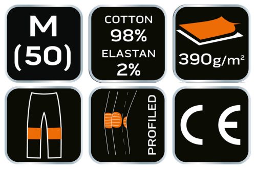NEO TOOLS Farmer Munkásnadrág, DENIM, fekete, 98% pamut, térdvédő zseb, gombos oldalzsebek, 255 g/m2, M 81-236-M