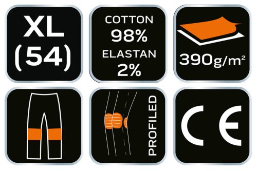 NEO TOOLS Farmer Munkásnadrág, DENIM, fekete, 98% pamut, térdvédő zseb, gombos oldalzsebek, 255 g/m2, XL 81-236-XL