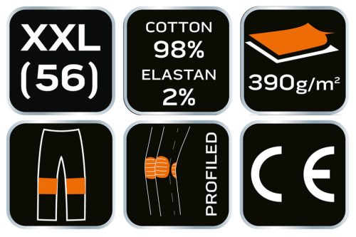NEO TOOLS Farmer Munkásnadrág, DENIM, fekete, 98% pamut, térdvédő zseb, gombos oldalzsebek, 255 g/m2, XXL 81-236-XXL