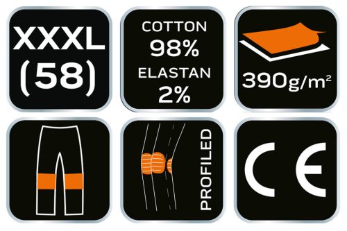 NEO TOOLS Farmer Munkásnadrág, DENIM, fekete, 98% pamut, térdvédő zseb, gombos oldalzsebek, 255 g/m2, XXXL 81-236-XXXL