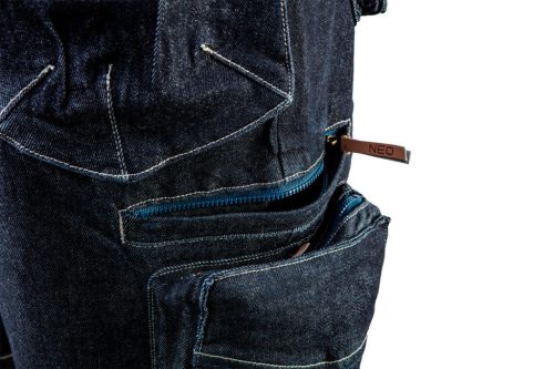 NEO TOOLS Farmer Rövid munkásnadrág, DENIM, cipzáros oldalzsebekkel, 98% pamut, 410g/m2, M 81-279-M