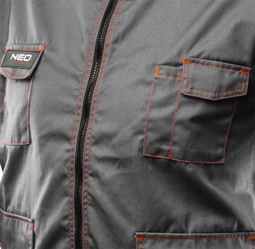 NEO TOOLS Munkavédelmi kabát, BASIC, M/50, 35% pamut, 65% polyester, Többfunkciós zsebek, gumírozott derék, CE EN341 81-410-M