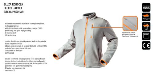 NEO TOOLS Polár Munkavédelmi kabát, szürke, XL 81-501-XL