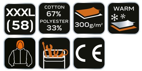 NEO TOOLS Munkavédelmi kabát, kapucnival PREMIUM, kétrétegű, 67% pamut + 33% poliészter, XXXL 81-511-XXXL