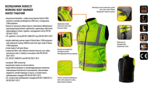 NEO TOOLS Kifordítható láthatósági Munkavédelmi mellény, XXXL 81-520-XXXL