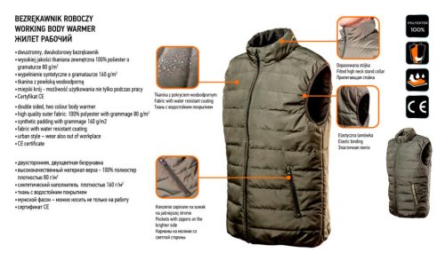 NEO TOOLS Kifordítható olíva Munkavédelmi mellény, CAMO, 100% poliészter, 80g/m2, XL 81-533-XL