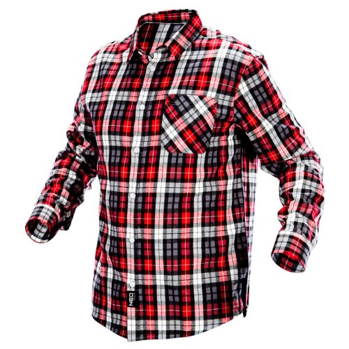 NEO TOOLS Flanel munkaing, piros-fekete-fehér, 100% pamut, L 81-540-L