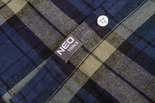 NEO TOOLS Flanel munkaing, kék-oliva-fekete, 100% pamut, M 81-541-M