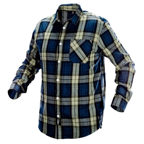 NEO TOOLS Flanel munkaing, kék-oliva-fekete, 100% pamut, XXL 81-541-XXL