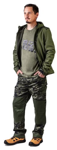 NEO TOOLS Terepmintás, softshell Munkavédelmi kabát, víz- és szélálló, kapucnis, CAMO, vízáll.:5000mm, légáter.:3000g/m2/24h, S 81-553-S