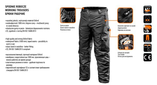 NEO TOOLS Extrán szigetelt Munkásnadrág, oxford szövet, XXXL 81-565-XXXL