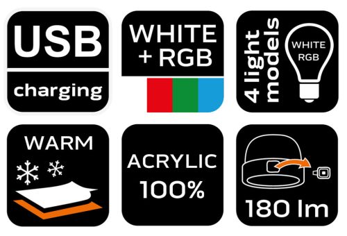 NEO TOOLS Kötött munkasapka, beépített RGB-led lámpával 81-627